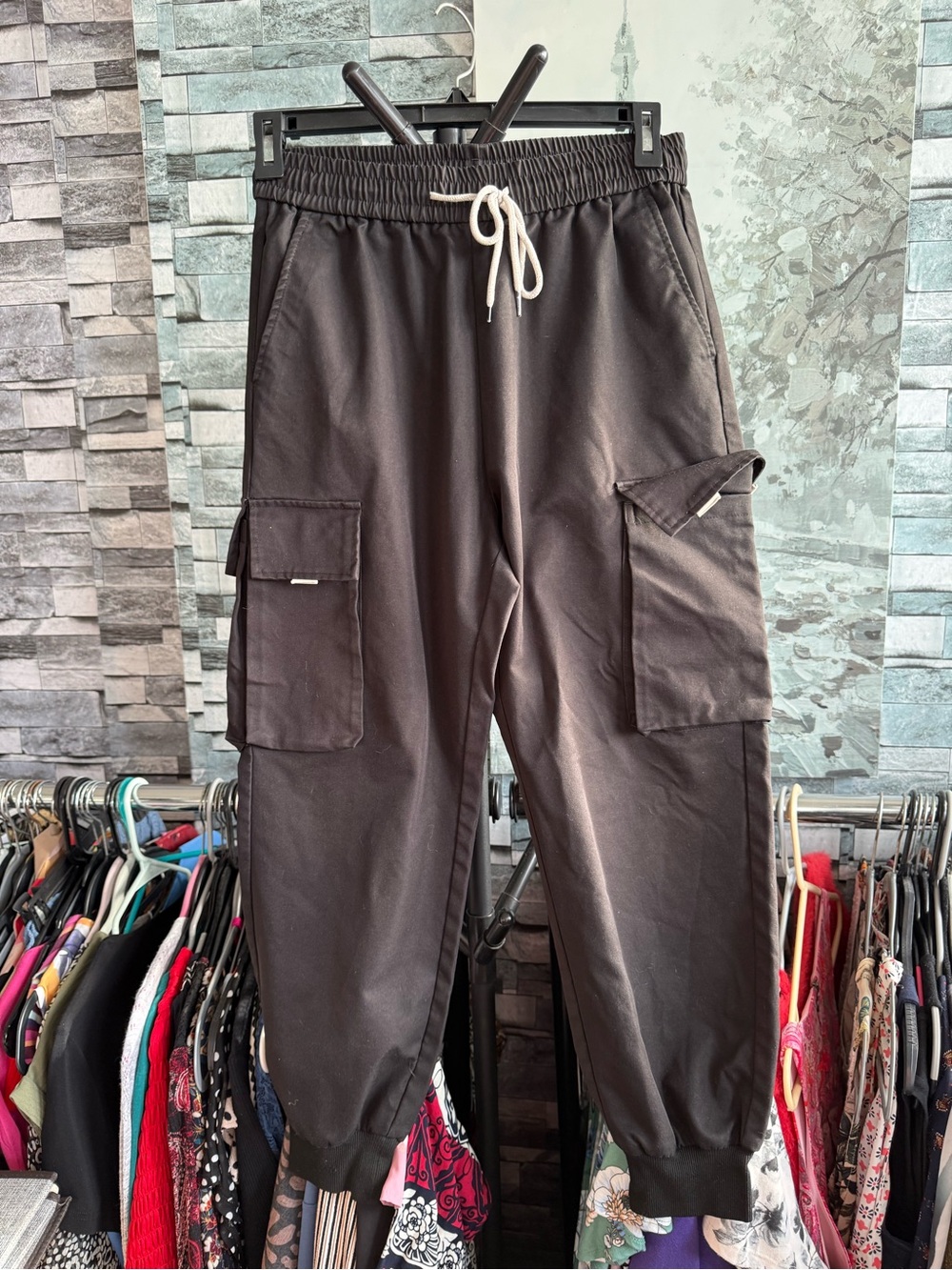 SHEIN Black Cargo Jogger Pants with Drawstring Waist
